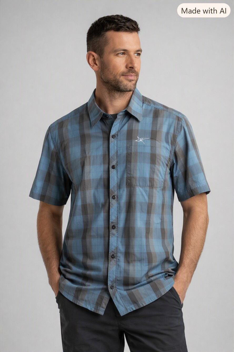 Arc'teryx Men’s Blue Brown Plaid Button-Up Shirt Size Medium Cotton Blend